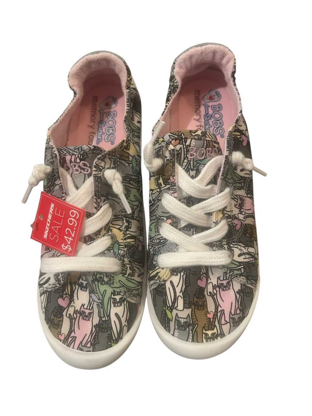 Skechers Cat Print Canvas Sneakers - Pink/Multicolor size 7